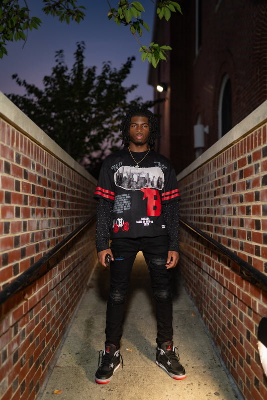 Breadyy Rhinestone Shirts(Black/Red)