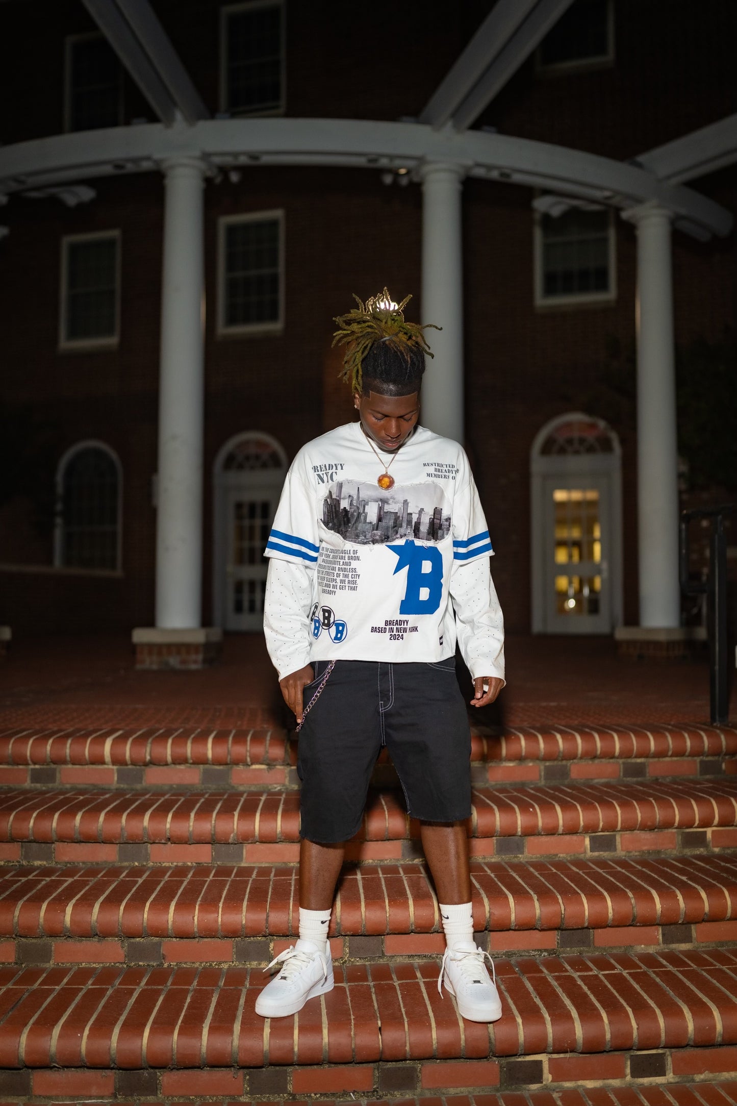 Breadyy Rhinestone Shirts (White/Blue)